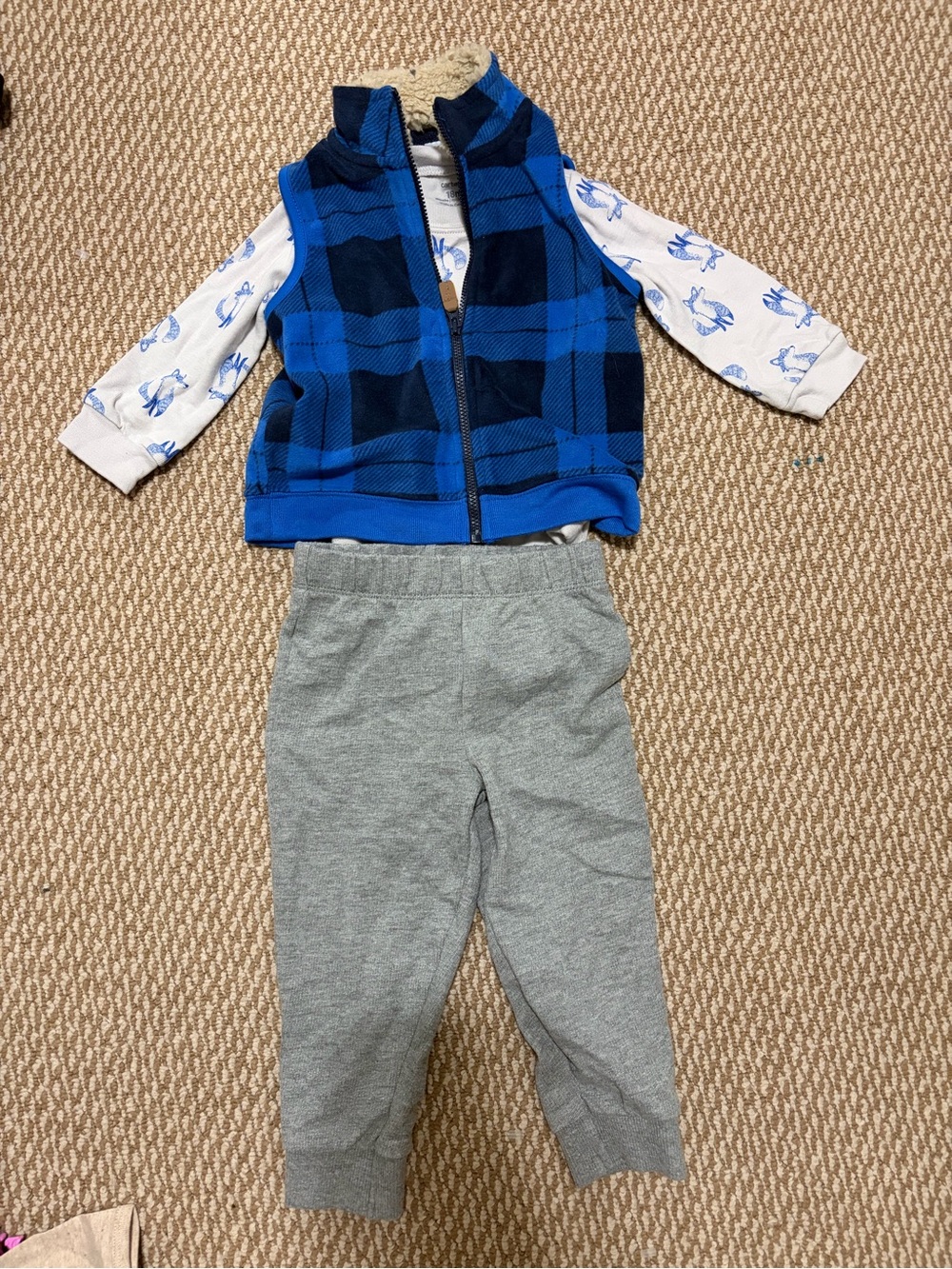 Boys 18M Carter's 3 piece set White Shirt with Blue Fox Print